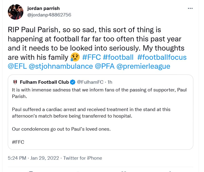 What Was Paul Parish Cause Of Death  Fulham FC Supporter Dead At 22  Funeral Obituary Age News  - 48