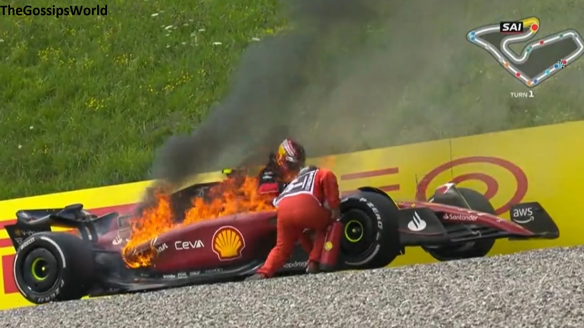 WATCH  CARLOS SAINZ ACCIDENT VIDEO  Car Catches Fire At The Formula 1 GP In Austria  Health Condition Update  - 19